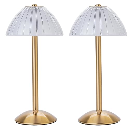 HEQET Cordless Table Lamps for Home,Table,Dining Room, Gold Rechargeable Lamps, USB Charge 12'' Tall LED Brass Portable Outdoor Indoor Table Lamp with Built-in Dimmer (Pack2-Gold Lamp) - color: Gold (Pack of 2)