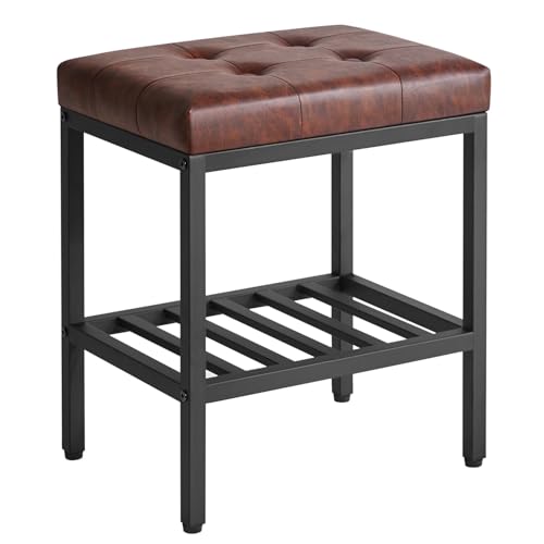 IBUYKE Rectangular Makeup Stool, PU Seat Vanity Chair, Dark Brown WBD017Z | Adjustable Feet Storage Space Footrest Multi-Use Small Side Table Ottoman Bedroom - color: Dark Brown, size: Rectangular