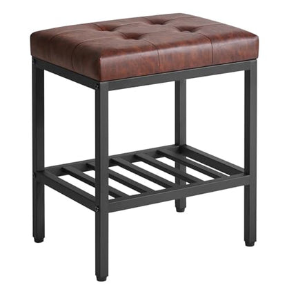 IBUYKE Rectangular Makeup Stool, PU Seat Vanity Chair, Dark Brown WBD017Z | Adjustable Feet Storage Space Footrest Multi-Use Small Side Table Ottoman Bedroom - color: Dark Brown, size: Rectangular