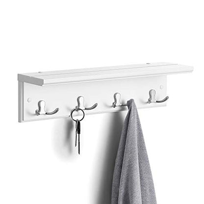 SONGMICS Entryway Hanging Coat Rack, Wall-Mounted Wooden Shelf, with 4 Double Hooks, Wall Floating Shelf, White ULHR42WT