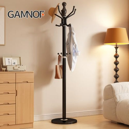Metal Coat Rack Stand Coat Rack Freestanding with 360° Rotary,Black | Modern Coat Rack with 360° Rotary Design Sturdy Heavy Duty Hall Tree Hats Hanger Holder Stand 14 Hooks for Hallway Office - color: Black with Rotatable Hooks