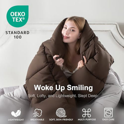 KASENTEX Twin/Twin XL Comforter Set – Reversible Dual Color – Goose Down Alternative – Ultra-Soft, Lightweight, Machine Washable, Maintain Fluffiness, All Season Warmth (Silver Cloud/Chocolate Brown) | 250 GSM Fill, Ultra-Soft, Lightweight, Machine Washab