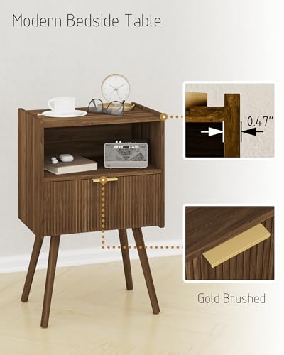 Nightstand,Modern Bedside Table with Storage Drawer and Open Wood Shelf, for Living Room, Bedroom and Small Spaces, Accent Night Stand with Solid Wood Legs, Easy Assembly,Walnut Brown - color: Walnut Brown