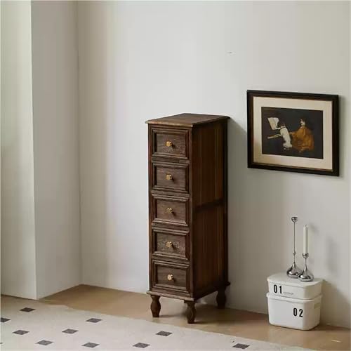 Narrow Bedside Table Tall Skinny Vertical Chest of Drawers Wood Storage Cabinet Small Nightstand Side Table for Living Room Decor - color: Grey, size: 101 cm