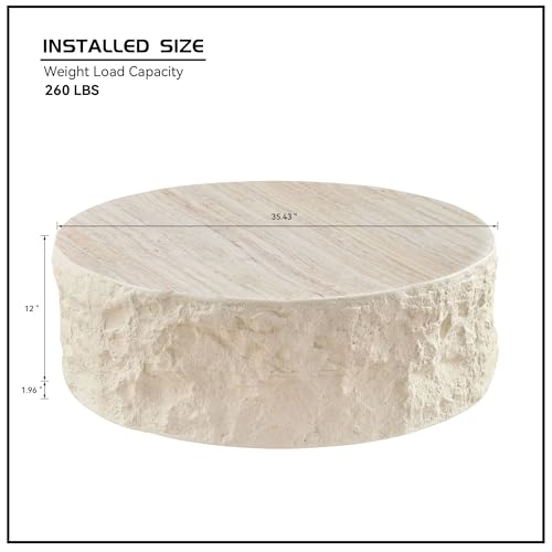 RoundCoffee Table, Modern Drum Design, Circle Fiberglass Coffee Table, End Table for Living Room, Apartment, No Assembly Required (35.43'' Cement Stone Pattern) - color: 35.43'' Cement Stone Pattern