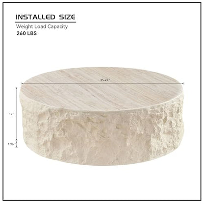 RoundCoffee Table, Modern Drum Design, Circle Fiberglass Coffee Table, End Table for Living Room, Apartment, No Assembly Required (35.43'' Cement Stone Pattern) - color: 35.43'' Cement Stone Pattern