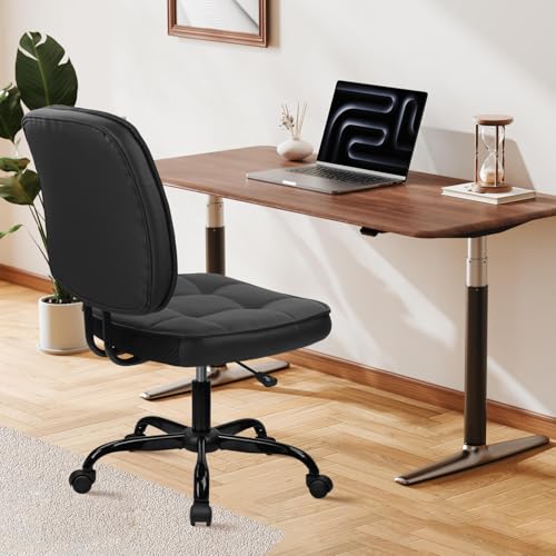 CLATINA Armless Home Office Chair with Lumbar Support and Wheels, Small PU Leather Ergonomic Low Back Desk Chairs No Arms, Adjustable Height 360° Swivel Rolling Computer Task Chair, Black, 6 Pack - color: Black-heibao, size: 6 Pack