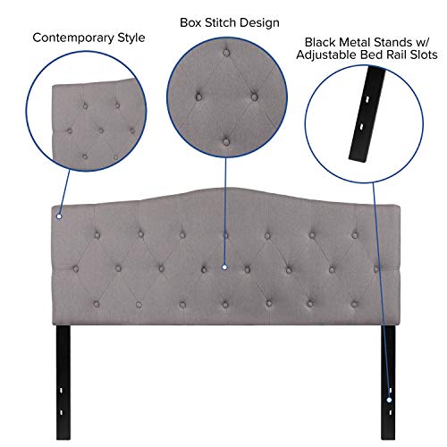 EMMA + OLIVER Arched Button Tufted Queen Size Headboard in Light Gray Fabric - color: Light Gray, size: Queen