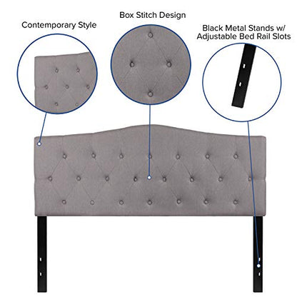 EMMA + OLIVER Arched Button Tufted Queen Size Headboard in Light Gray Fabric - color: Light Gray, size: Queen