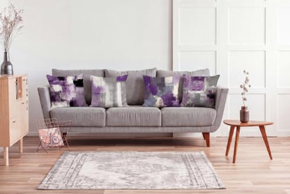 Purple Grey Abstract Throw Pillow Covers 18x18 Set of 4 | Lavender & Grey Modern‑Art Cushion Cases, neutral aesthetic pillowcases for sofa, bedroom & chair - color: Purple and Grey, size: 18" x 18" (Pack of 4)