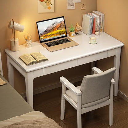 Solid Wood Narrow Desk with Drawers,Simple Bedroom Writing Desk,Sturdy Table,Suitable for Office, Bedroom,Study(White, 24" L / 60CM) - color: White, size: 24"L / 60CM