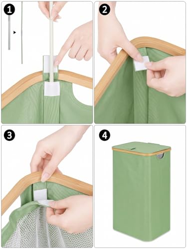 IEGrow Laundry Hamper with Lid,110L Laundry Basket with Mesh Bags,Green | Dirty Clothes Hamper Basket with Bamboo Handle for Clothes Towels - color: Green, size: 110L