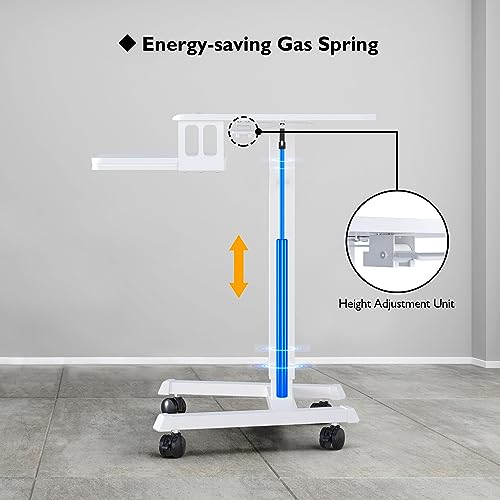 BONTEC Mobile Standing Desk with Keyboard Tray, Mobile Podium on Wheels | Rolling Laptop Sit Stand Desk, Adjustable Height Desk Up to 33lbs, Portable Computer Workstation Cart for Living Room, White - color: White