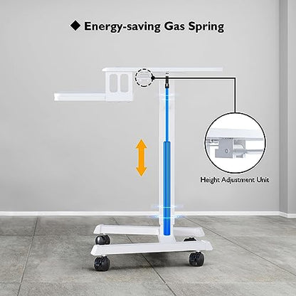 BONTEC Mobile Standing Desk with Keyboard Tray, Mobile Podium on Wheels | Rolling Laptop Sit Stand Desk, Adjustable Height Desk Up to 33lbs, Portable Computer Workstation Cart for Living Room, White - color: White