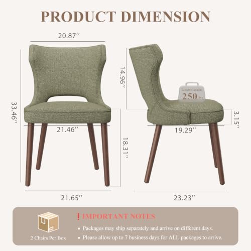 Wooden Dining Chairs Set of 6, Mid Century Dining Room Chairs with Solid Wood Legs, Upholstered Fabric Kitchen Chairs with Ergonomic Curved Backrest for Kitchen Dining Room, Green - color: Green, size: Set of 6