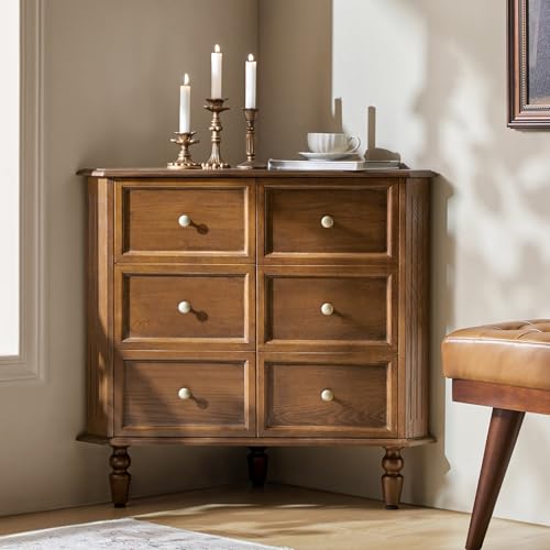 HULALA HOME Vintage Walnut Corner Cabinet, 30'' Tall 2 Door Triangle Storage Cabinet with Faux Drawers for Living Room, Bathroom, Entryway - color: Walnut