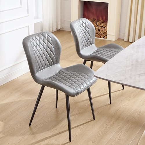 Dining Chairs Set of 2, Comfy Modern Dining Chairs with Thick Cushions, Upholstered Fabric Kitchen Side Chairs with Adjustable Metal Legs for Dining Room (Light Grey) - color: Light Grey, size: Set of 2
