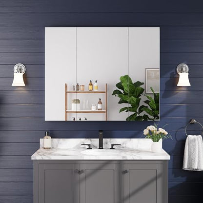 44"x36" Medicine Cabinet with Mirror & Soft Close Hinges, Surface Mount or Recessed Medicine Cabinet with Adjustable Shelves, Bathroom Wall Medicine Cabinet with Storage, Aluminum Alloy Frame, Combo - size: 44" x 36"