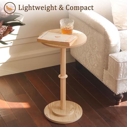 MaxSmeo Drink Table, Small Side Table for Small Spaces, Modern Round End Table with Fluted Wood Leg, Natural - color: Natural