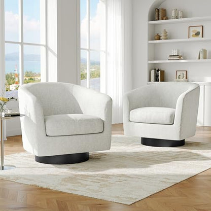 Swivel Barrel Accent Chair, Comfy Reading Armchair, Cream Beige, Set of 1 | Club Chairs for Adults, Low-Back Design, Modern Round Style, Solid Wood Frame & Metal Swivel Base, For Living Room & Bedroom - color: Cream Beige