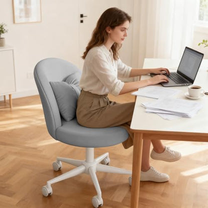 Desk Chair with Soft Cushion, Adjustable Height Armless Office Chair Upholstered Makeup Vanity Chair, Swivel Accent Chair for Living Room, Bedroom, Study, Home Office - color: Light Gray