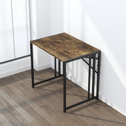 Lutown-Teen 32 inch Small Folding Computer Desk, Rustic Brown | Writing Gaming Computer Desk for Small Spaces, No Assembly Required Home Office Desk - color: Rustic Brown, size: 32 Inch