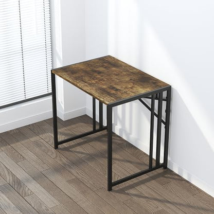 Lutown-Teen 32 inch Small Folding Computer Desk, Rustic Brown | Writing Gaming Computer Desk for Small Spaces, No Assembly Required Home Office Desk - color: Rustic Brown, size: 32 Inch