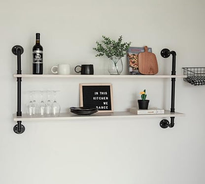 HDDFER Floating Shelves for Wall Bookshelf Industrial Pipe Shelving Shelves Natural Wood Planks 48 inch Rustic Wall Shelves Hanging Bookshelves Farmhouse Kitchen Shelving - color: White, size: 2Tier48in