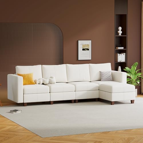 MINCETA Modular Sectional Sofa, Modern Comfy Sofa with Upholstered and Storage Ottoman for Living Room,Bedroom(White, 5 Seat L Shape) - color: White, size: 118.2"W*59.1"D L Shape