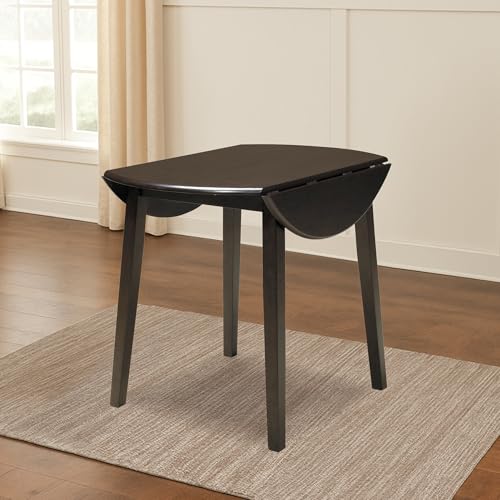 Signature Design by Ashley Small Round Drop Leaf Dining Table, Brown | Dual-hinged 36-inch extendable top for compact spaces, Made of veneers, wood and engineered wood, Hammis Series - color: Black