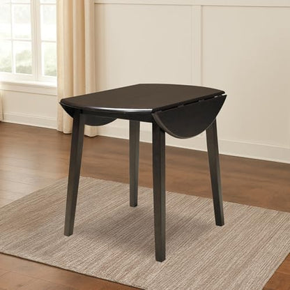 Signature Design by Ashley Small Round Drop Leaf Dining Table, Brown | Dual-hinged 36-inch extendable top for compact spaces, Made of veneers, wood and engineered wood, Hammis Series - color: Black
