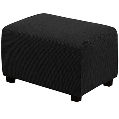 H.VERSAILTEX Ottoman Cover Slipcover Rectangle Fit Length 33"-38" Footrest Sofa Slipcovers Stool Cover Footstool Protector Covers Feature Stretch Thick Soft Jacquard Fabric Removable Washable - Black - color: Black, size: Rectangle-X-Large