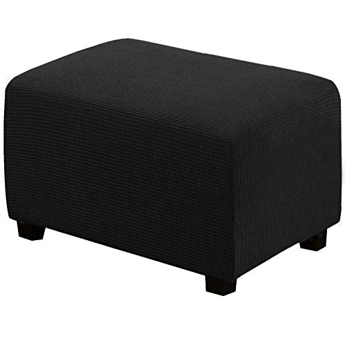 H.VERSAILTEX Ottoman Cover Slipcover Rectangle Fit Length 33"-38" Footrest Sofa Slipcovers Stool Cover Footstool Protector Covers Feature Stretch Thick Soft Jacquard Fabric Removable Washable - Black - color: Black, size: Rectangle-X-Large