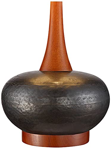 Andi 24 1/2" High Table Lamp Wood Ceramic Mid-Century Modern White | Colors May Vary. Hammered Bronze Brown Living Room Bedroom House Bedside Nightstand Home Office Drum Shade - color: Wood and Dark Hammered Ceramic