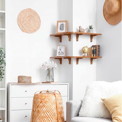 Pinkunn 2 Set Wood Floating Corner Shelves L-Shaped Wrap Around Wall Mounted Display Racks, Large Rustic Storage Bookshelf for Living Room, Bedroom & Kitchen, Easy Assembly