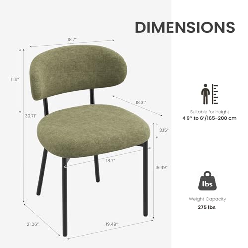 Upholstered Dining Chairs Set of 2, Modern Fabric Kitchen Chairs with Curved Backrest and Cushioned Seat, Sturdy Metal Legs, Modern Dining Chairs for Kitchen Dining Room, Living Room,Green - color: Green, size: Set of 2