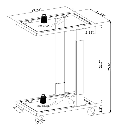 Clear Sofa Side Table C Shaped End Table with Wheels, Rolling Acrylic Bedside Laptop Snack Table TV Tray, Mobile Breakfast Tray Table with Tempered Glass Shelves and Clear Acrylic Frame - color: Acrylic Clear, Gold