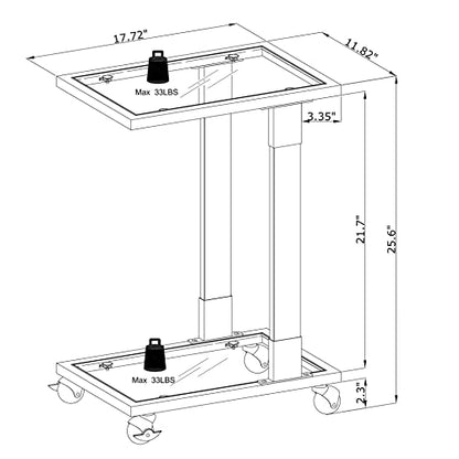 Clear Sofa Side Table C Shaped End Table with Wheels, Rolling Acrylic Bedside Laptop Snack Table TV Tray, Mobile Breakfast Tray Table with Tempered Glass Shelves and Clear Acrylic Frame - color: Acrylic Clear, Gold