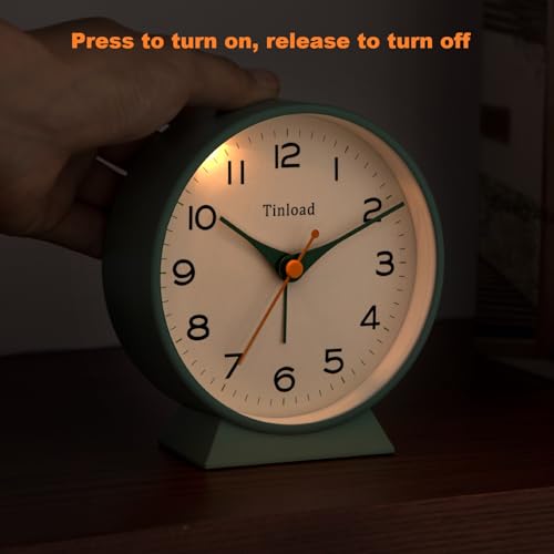 Tinload 4.5" Battery Operated Retro Analog Alarm Clock, Small Silent Bedside Desk Clock,Lighted on Demand, Battery Operated, Snooze, for Living Room, Bedroom, Bedside, Desk(Green) - color: Z-green