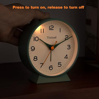 Tinload 4.5" Battery Operated Retro Analog Alarm Clock, Small Silent Bedside Desk Clock,Lighted on Demand, Battery Operated, Snooze, for Living Room, Bedroom, Bedside, Desk(Green) - color: Z-green