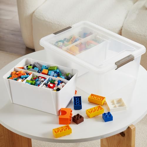 MACOPRO 17QT Craft Storage Box with 2 Removable Caddy Trays, Clear Stackable Plastic Organizer with Lid for Art Supplies, Beads, Sewing Tools, Pens & Kids Toys (White, 1Pack-2-in-1) - size: 1Pack-17QT-2-in-1