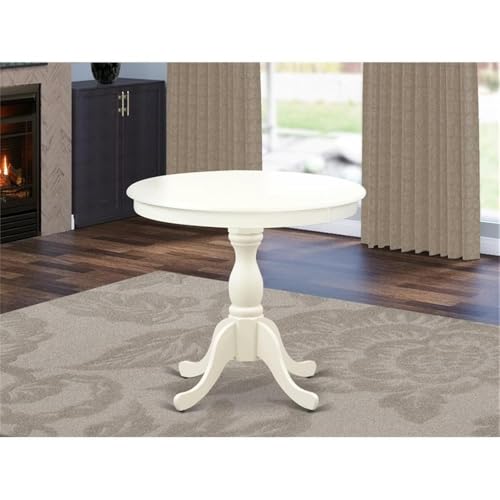 BOWERY HILL Traditional Round Dining Table, Linen White Finish, 30" H x 36" W x 36" D, Solid Asian Wood Pedestal Legs, Mid-Century Style Dining Room Table for Small Spaces or Kitchen Use - color: White