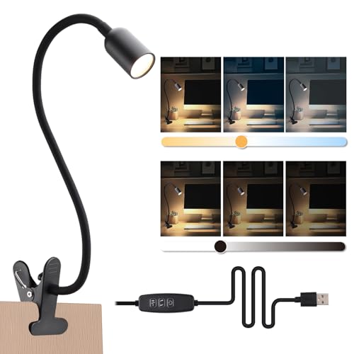 DAMI LED Reading Light for Bed Headboard – Dimmable Clip-On Book Light with Flexible Gooseneck, Adjustable Color Temperature (3000/4000/6000K), USB-Powered Desk Lamp for Dorms and Home - color: Black