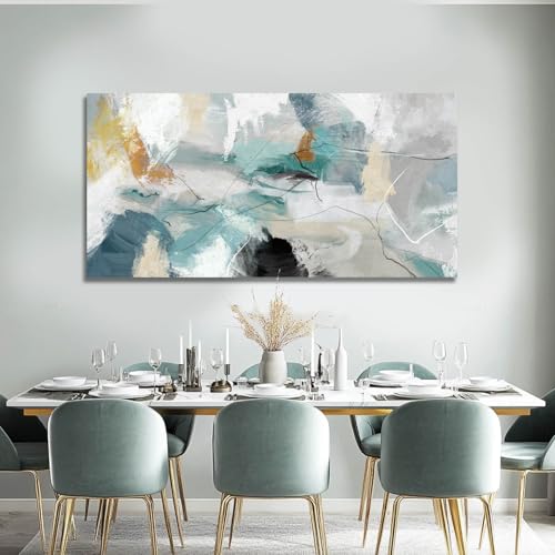 SOUGUAN 캔버스 벽 아트 거실용 추상 그림 그린 벽 장식 홈 데코 청록색 프린트 아트 사무실용 61cm x 121cm - color: 초록색., size: 48"L x 24"W