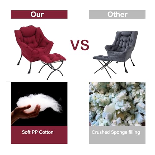 Lazy Chair with Ottoman, Comfy Accent Reading Chair, Burgundy | Foldable Footrest,Removable Cover,with Armrests and Side Pockets,Upholstered Lounge Chair for Bedroom,Dorm,Office,Small Space - color: Burgundy