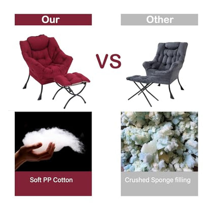 Lazy Chair with Ottoman, Comfy Accent Reading Chair, Burgundy | Foldable Footrest,Removable Cover,with Armrests and Side Pockets,Upholstered Lounge Chair for Bedroom,Dorm,Office,Small Space - color: Burgundy