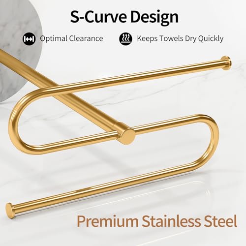 STWWO Kitchen Towel Holder for Countertop with Marble Base | S-Shape Hand Towel Stand for Bathroom Stainless Steel Rust-Proof, Hand Towel Holder Standing for Vanity Countertop, Gold - color: Gold