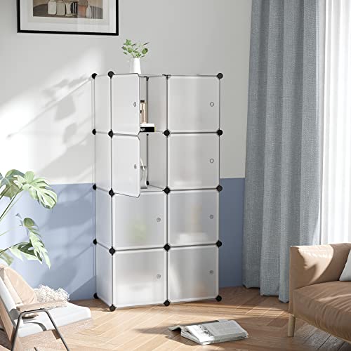 C&AHOME 8-Cube Storage Organizer with Door Cube Shelf Closet Cabinet White | DIY Plastic Modular Bookshelf, Stackable Clothes Storage Shelving Ideal for Home, Bedroom - color: White, size: 8-Cube
