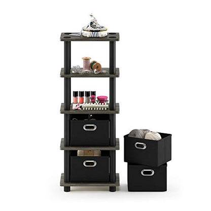 FURINNO Turn-N-Tube LACi 4-Bins System Rack, French Oak Grey/Black - color: French Oak Grey/Black, size: 4-Bins
