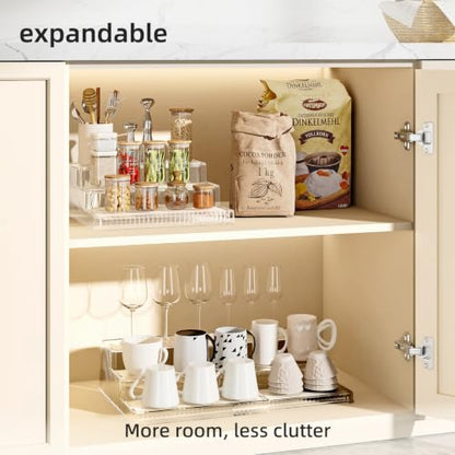 3-Tier Expandable Clear Spice Rack Organizer 2 Pack Adjustable Tiered Seasoning Shelf with Non-Slip Textured Surface, Multi-Purpose Cabinet Organizer for Kitchen Pantry Countertop Vanity